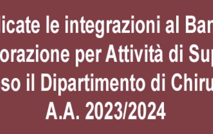 notizia integrazioni al Bando di Collaborazione per Attività di Supporto presso il Dipartimento di Chirurgia A.A. 2023/2024